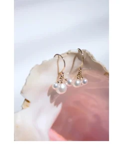Recycled 14K Gold Triple Pearl Dangle Earrings
