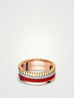 Red Edition Quatre 18K Gold Ring With Ceramic And Diamonds