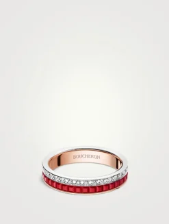 Red Edition Quatre Rose Gold Wedding Band With Ceramic And Diamonds