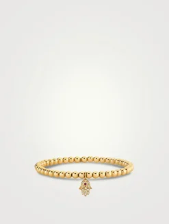 Red Sea Bamboo Beaded Bracelet With 14K Gold Baby Ruby And Diamond Hamsa Charm