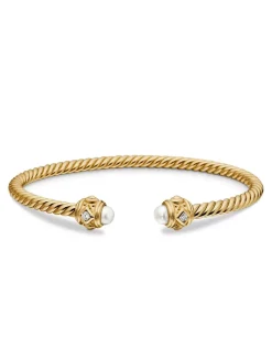 Renaissance® Cablespira Bracelet In 18k Yellow Gold With Pearls And Diamonds, 3.5mm