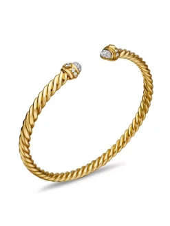 Renaissance® Oval Cablespira Bracelet In 18k Yellow Gold With Diamonds, 4.5mm