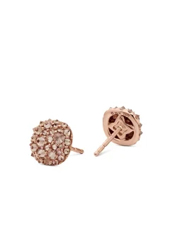 Reverse Set Pavé Cushion Stud Earrings In 18k Rose Gold With Cognac Diamonds, 8.5mm