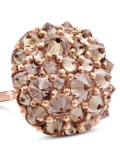 Reverse Set Pavé Cushion Stud Earrings In 18k Rose Gold With Cognac Diamonds, 8.5mm