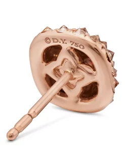 Reverse Set Pavé Cushion Stud Earrings In 18k Rose Gold With Cognac Diamonds, 8.5mm