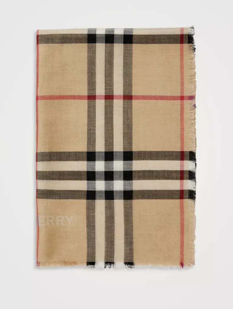 Reversible Check Wool Silk Scarf