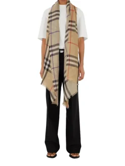 Reversible Check Wool Silk Scarf