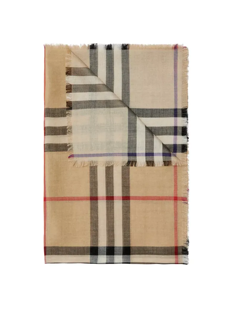 Reversible Check Wool Silk Scarf