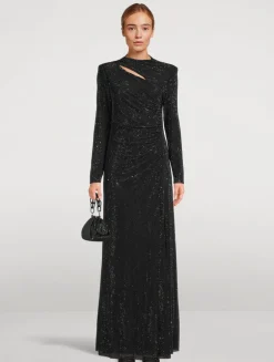 Rhinestone Mesh Cut-Out Maxi Dress