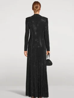 Rhinestone Mesh Cut-Out Maxi Dress