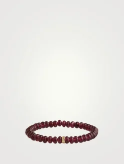 Rhodolite Beaded Bracelet With 14K Gold Diamond Wheel Rondelle