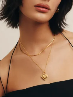 Ridge Heart Charm Pendant Necklace