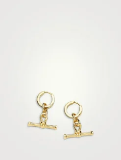 Ridge T-Bar Drop Hoop Earrings