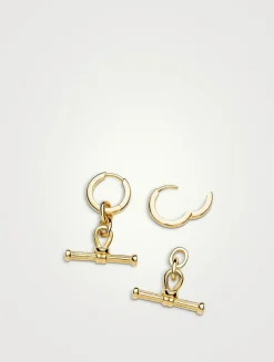Ridge T-Bar Drop Hoop Earrings