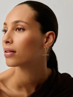 Ridge T-Bar Drop Hoop Earrings