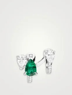 Right Serti Sur Vide White Gold Earring With Emerald And Diamonds