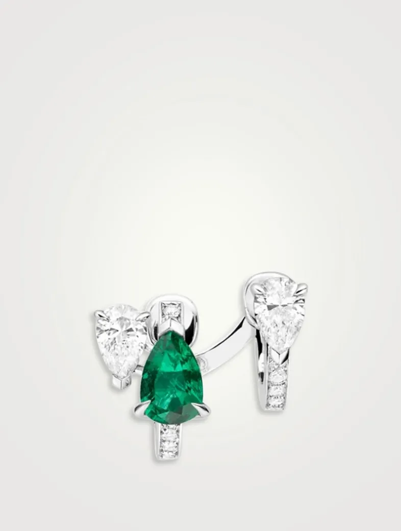Right Serti Sur Vide White Gold Earring With Emerald And Diamonds