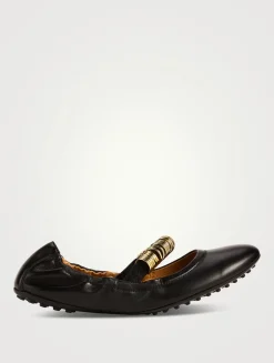 Ring-Embellished Leather Ballerinas