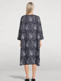 Rose-Embroidered Linen Cotton Tunic Dress