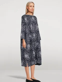 Rose-Embroidered Linen Cotton Tunic Dress