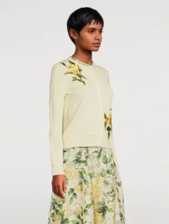 Rose-Embroidered Wool Cardigan