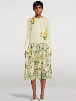 Rose-Embroidered Wool Cardigan