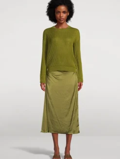 Ruched Crushed Satin Midi Skirt