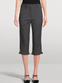 Ruffled Capri Pants In Pinstripe Print