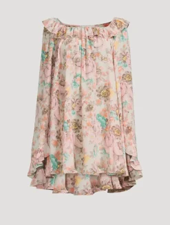 Ruffled Crêpe de Chine Mini Dress In Floral Print