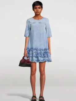 Ruffled Denim Mini Dress