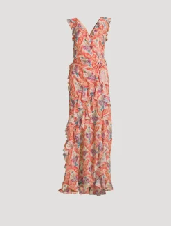 Ruffled Gown In Paisley Print