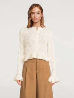 Ruffled Pointelle Cardigan