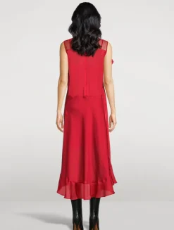 Ruffled Satin Midi Dress