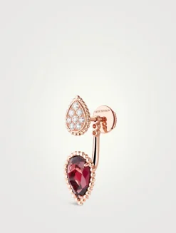 S And XS Motif Serpent Bohème Stud Earring With Garnet And Diamonds