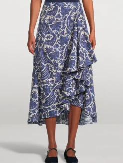 Sabina Ruffled Midi Skirt In Floral Print