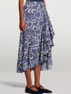 Sabina Ruffled Midi Skirt In Floral Print