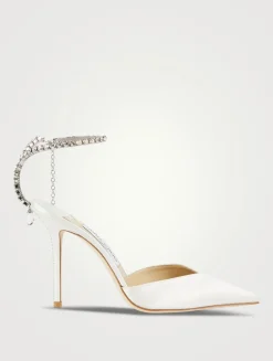Saeda Silk Pumps With Crystal Ankle Strap