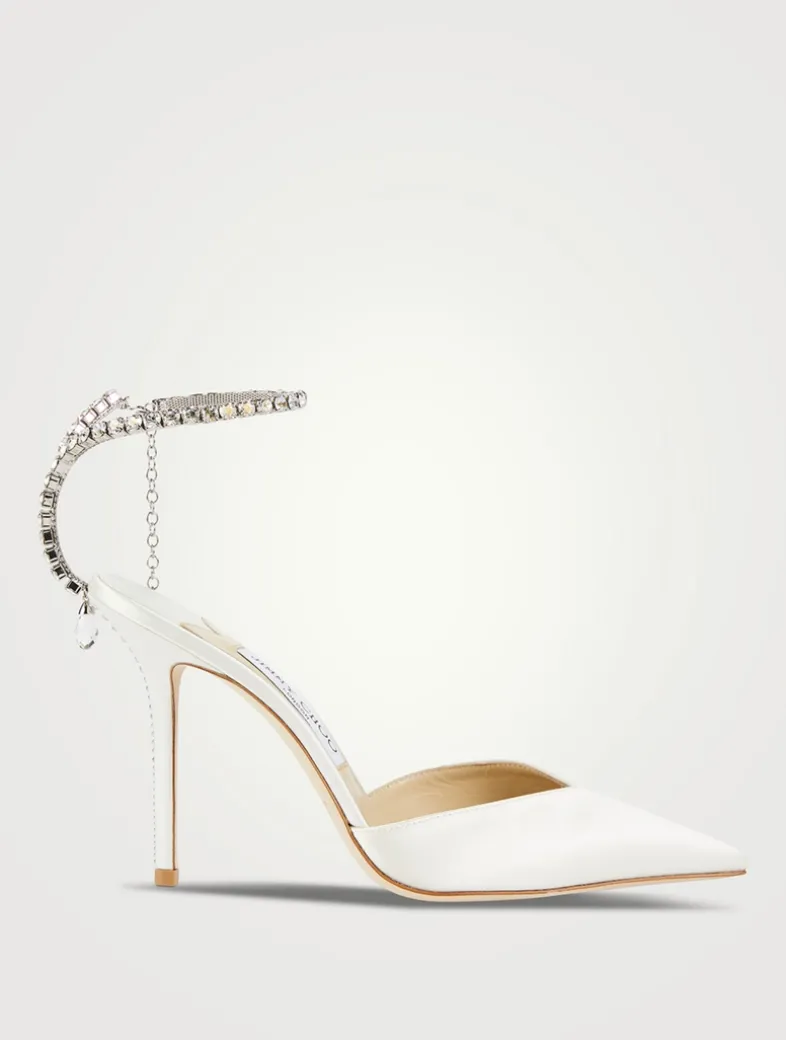 Saeda Silk Pumps With Crystal Ankle Strap