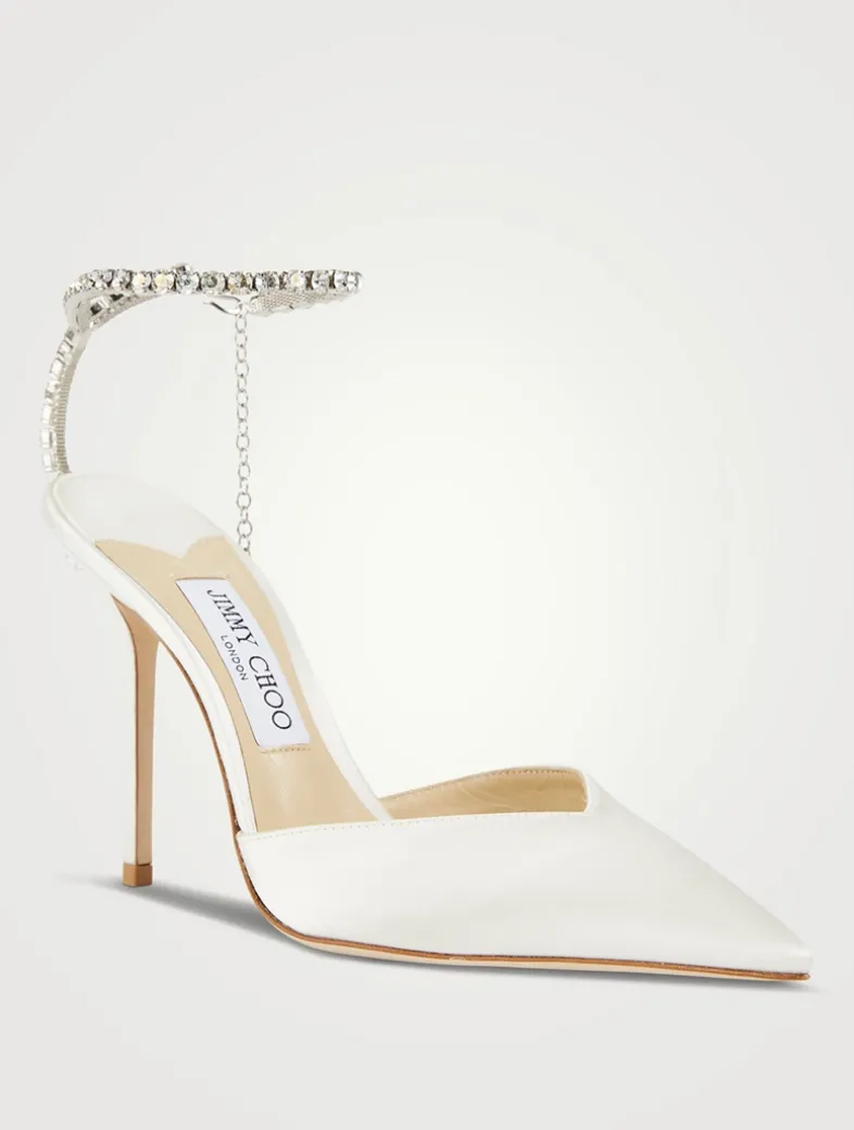 Saeda Silk Pumps With Crystal Ankle Strap