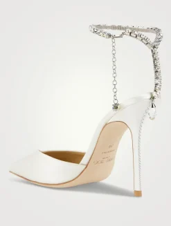 Saeda Silk Pumps With Crystal Ankle Strap