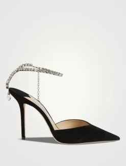 Saeda Suede Pumps With Crystal Ankle Strap