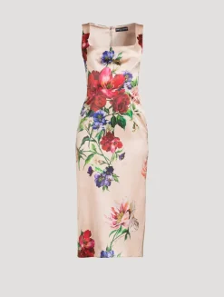 Satin Midi Dress In Floral Print