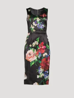 Satin Midi Dress In Floral Print