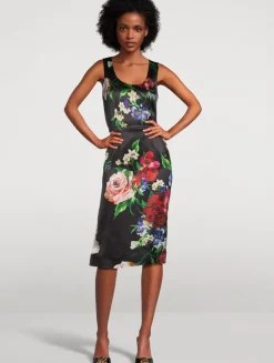 Satin Midi Dress In Floral Print