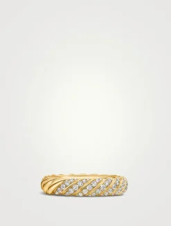 Sculpted Cable Band Ring In 18k Yellow Gold With Diamonds, 4.6mm