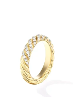 Sculpted Cable Band Ring In 18k Yellow Gold With Diamonds, 4.6mm