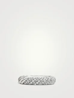 Sculpted Cable Band Ring In 18k White Gold With Diamonds, 4.6mm