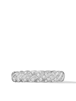 Sculpted Cable Band Ring In 18k White Gold With Diamonds, 4.6mm