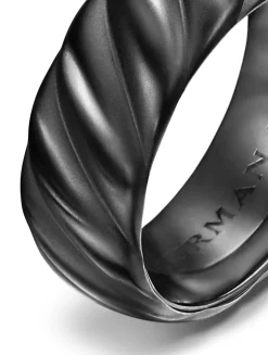 Sculpted Cable Band Ring In Black Titanium, 9mm