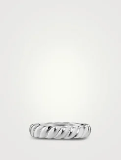 Sculpted Cable Band Ring In 18k White Gold, 5mm
